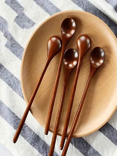 1pc/2pcs/4pcs/6pcs/8pcs Handmade Wooden Long Handle Spoons - For Coffee, Stirring And Mixing - High Quality Kitchen Essential, Wooden Honey Spoon, Mini Coffee Spoon, Thin Handle Mixing Spoon, Household Small Spoon. Long Handle Wooden Coffee Spoon, Long Handle Wooden Stirring Spoon, Milk Honey Soup Spoon, Mixing Stick, Kitchen Accessories
