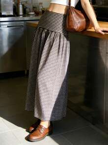 Women's Long Skirts Dropped Waist Plaid Skirts Summer Casual A-Line Skirts Streetwear - màu nâu - Xem 3