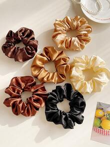 6 piezas Scrunchies de satén de seda, lazos de pelo elásticos de unicolor minimalistas, adecuados para mujeres y niñas, convenientes de usar, combinación de varios colores, accesorios de moda para el cabello, también una excelente opción de regalo. Sujetadores de cola de caballo, bandas elásticas para el cabello, gomas para el cabello, decoración de belleza para el hogar y el dormitorio - Multicolor - Ver 4