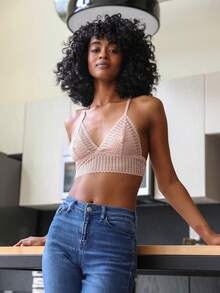 Ribbed Racerback Bralette – Lace Detail Comfort - 臉紅 - 查看 4