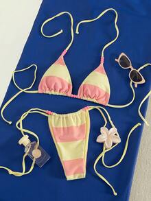 Women's Sexy & Fashionable 2 Pieces Yellow Bikini Swimwear, Summer Beach Vacation - Multicolor - View 4