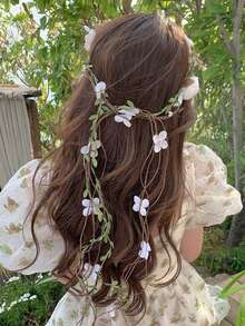 1件装仙气花冠发箍，森林风格人造花藤编织头饰，适合旅行、婚礼、头饰、皇冠、戏服皇冠、情人节发圈配饰礼品 - 彩色 - 查看 2