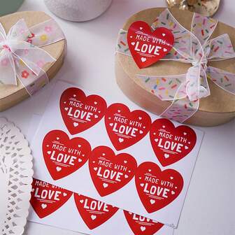 6-12 st röda hjärtklistermärken "Made With Love" förseglade klistermärken - Alla hjärtans dag-present engångsdekorativa etiketter, romantiska presentförpackningar med hjärtklistermärken, glansig finish, hjärtdesign, presentförpackningsklistermärken
