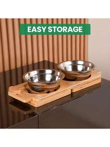 Adjustable Bamboo & Wood Pet Bowl Stand For Small/Medium Dogs & Cats, Raised Feeder To Prevent Neck Strain - Bamboo - View 4