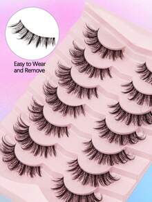 7 Pairs Natural Look False Eyelashes, Transparent Stem, Lightweight & Fluffy, Soft Faux Mink Material, Makeup Eyelash Extensions - Black - View 5