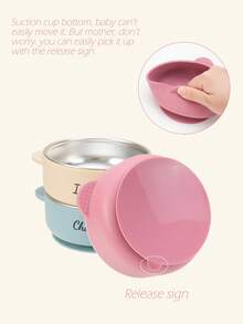 1pc Personalized Customization Name Silicone Children Bowl With Lid Removable Stainless Steel Inner Bowl Suction Base Portable Self-Feeding Kids Tableware - Multicolor - View 9