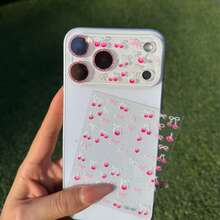 1 张樱桃图案 DIY 贴纸 + 镜头保护膜，精细闪光灯相机镜头膜，兼容 Apple 17 Pro Max/17 Pro，柔软保护膜。硬质玻璃膜