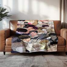 Manhwa Guys Collage Print Flannel Blanket, Plush Warm Comfortable Multi-Functional Throw For Napping In Air Conditioned Rooms Or As A Sofa Shawl Office Bed Camping Travel Portable All Seasons Holiday Gift - 彩色 - 查看 2