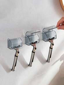 2pcs Shower Wall Mounted Razor Holder - Self-Adhesive Waterproof Hooks, Bathroom Razor Storage Hanging Rack, Manual Razor Holder With Dust Cover, Suitable For Storing Razor, Loofah, Towel And Toothbrush, For Home, Bathroom, School, Dorm And Restroom, Bathroom Accessories, Travel Essential