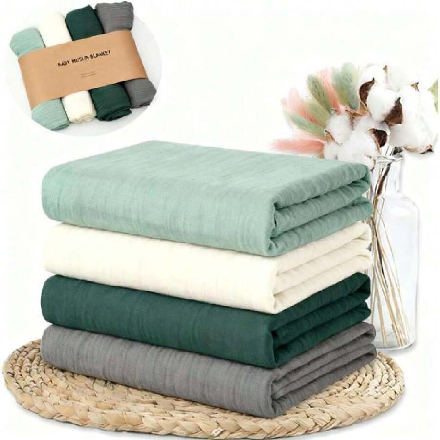 4PK Manta de Muselina para Bebé para Niños y Niñas, Paños para Eructos Bebe de Algodón Suave, Extra Suaves y Absorbentes, Agradable para la Piel Mantas de Algodón para Recién Nacido,120x120cm (D),36743809 - Rojo y blanco - Ver 1