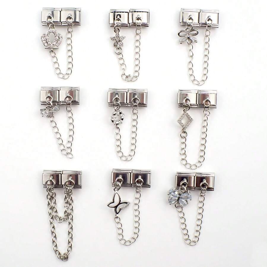 1pc Elegant Italian Style Modular Bracelet Charm Series Tail Chain Hook Series Personalized Assembly Chain, Bow, Rhinestone, Crown, Five-Petal Flower/Five-Leaf Clover, Geometric Pattern Shapes, Valentine's Day Gift Suitable For Handmade DIY Jewelry Charm Jewelry Making Bracelet (Tools Included) - Multicolor - View 1