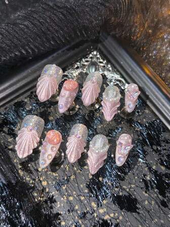 10 st. akrylmandelnagelkit, rosa kattögon och silvernaglar, rosa kattögonfranska naglar, 3D-stereofärgade diamanter och fjärilar och pärlor och andra nageltillbehörsdekorationer, handritat 3D-vattendroppsmönster, bärbart nagelkonstset i Y2K-stil, akrylnageltillbehör för kvinnor eller tjejer, lämpliga för festivaler, dagligen, sammankomster och fester, levereras med 1 mininagelfil och 1 dubbelsidig självhäftande etikett.