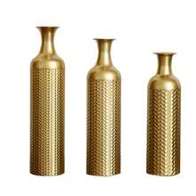 Set Of 3 Large Gold Floor Vases - Decorative Floor Vases With Textured Pattern (50/66/83 Cm) Tall Metal Planters, Decorative Vases For Living Room And Hallway In Vintage Design - Gold - View 11