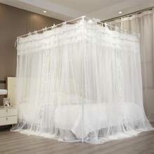 NXGIO Bed Canopy Curtain Double Layer 4 Corners Post Lace Up Ruffle Princess Drape Netting 4 Opening Mosquito Net For Girls Bedroom Decoration (White, 53" W*78" L*82" H/Full) - trắng - Xem 2