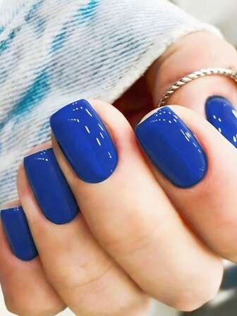 24-pack blå fyrkantiga enfärgade heltäckande lösnaglar, set med 1 st gel och 1 st nagelfil, nagellack, manikyrtillbehör