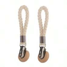 2pcs Stainless Steel Towel Clips With Cotton Rope - Multifunctional Wall-Mounted Bathroom Home Storage Hooks