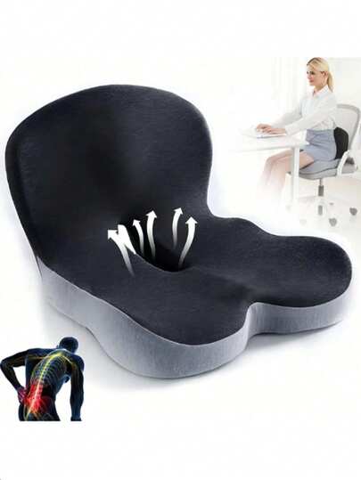 1 pieza Cojín de asiento de espuma de memoria con soporte lumbar, cojín cómodo para sentarse durante mucho tiempo para aliviar el dolor de nalgas y espalda, adecuado para coche, silla de oficina