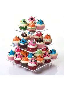 3-Tier/4-Tier Acrylic Cupcake Stand - Premium Cupcake Display Rack - Halloween Christmas Dessert Stand Party Decoration Acrylic Cupcake Tower Display (4.7 Inch Between 2 Tiers)