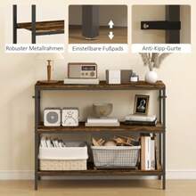 Console Table, Side Table With 3-Tier Shelf, Particleboard, Metal, Light Brown - Camel - View 4