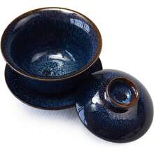 - Juego de platillo de porcelana para t, color esmaltado, de 6 onzas - Azul - Ver 5