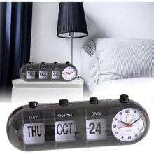 alarmos de Alarma Reloj Digital, Mesa Retro Reloj Auto Flip Reloj Bien sin Ticking Clock Clock Wapt Wapt Waper con Fecha, Mes, da de la Semana Negro - Negro - Ver 8