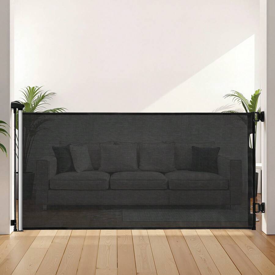 Einziehbares Babygitter Hundegitter ausziehbar auf 143 cm (B) / 795 mm (H), Treppenschutzgitter mit Sicherheitsschloss, Schutzgitter aus Netzgewebe für Treppen Flure drinnen/draußen, Schwarz - Schwarz 55 Zoll Teleskop 33 Zoll - Übersicht 1