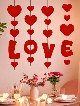4pcs Heart-Shaped LOVE Pendant Decorations, Suitable For Valentine's Day, Wedding Party Hanging Decor, Living Room, Bedroom, Dining Room, Home Decor, Valentine's Day Gift, Valentine's Day Party, Valentine's Day Decoration