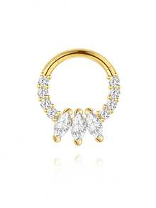 1pc 925 Sterling Silver Sparkling Cubic Zirconia Cartilage Hoop Earring, Women's Nose Ring Tragus Helix Clicker Septum Nose Hoop Earring