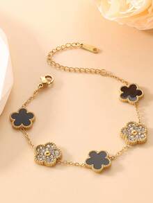 1pc Stainless Steel Fashionable Chic 5-Petal Flower Laser Bracelet For Women - Five-leaf Flower Diamond Bracelet - View 11