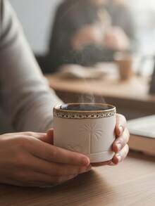 1/5 Packs Aesthetic Ceramic Cups (Kiln - Changed/Rough Finish) | Camel & Coconut Tree Design | 120ml/250ml For Espresso, Tea, Coffee | Home, Office & Camping Use - Multicolor - View 1