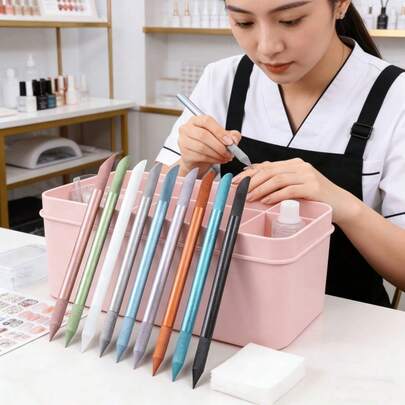 1 cái dũa móng tay bằng thạch anh góc cạnh, que đánh bóng móng tay vát cạnh, dụng cụ làm sạch biểu bì móng tay cầm tay, dũa móng tay mài và tạo hình, que mài sửa chữa cạnh móng
