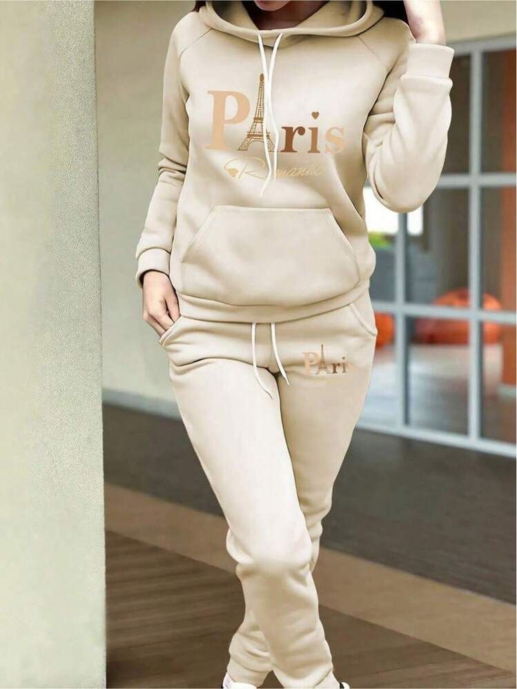 2026 Valentine Outfits For WomenWomen's Autumn Clothing Fleece Casual Set Fashion Printed Hoodie  Loose And Comfortable Christmas Fit WomenLoose And Comfortablevalentine's Day - Màu xám đen - Xem 4