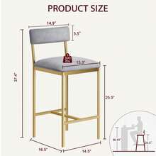 Techigher Dining Table Set For 2, Kitchen Table And Chairs, 3 Piece Counter Height Bar Kitchen Table Set With 2 Upholstered Chairs & 3 Storage Shelves For Small Space, Apartment - 2 piezas de taburete de bar, dorado - Ver 8
