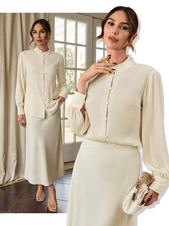 Ladies' New Elegant Satin Wrinkled Shirt – Suitable For Graduation Ceremonies, Parties, Shopping, Back-To-School, Christmas & Halloween