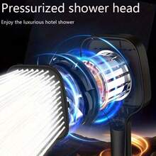 3-Setting Shower Head, Adjustable Water Flow Modes By Button - Black - View 6