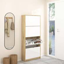 Well Home Adaja 4-Door Tilting Shoe Cabinet In Patinated Oak And White 70.3x24.05x162cm - Beige - View 5