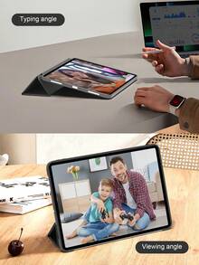 Soft Silicone And PU Leather Protective Case Compatible With Ipad (A16) 11th/10th Gen, Air 4/5/(M2) 2024/(M3) 2025 10.9"/13", 9/8/7 10.2", Pro 11"/12.9" (2018/2020/2021/2022), Black - Black - View 9
