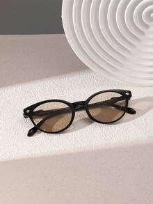 1副女士复古圆形时尚眼镜，聚碳酸酯镜框，金属装饰镜腿，轻便，适合日常出行 - 彩色 - 查看 5