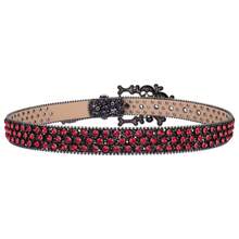 Handmade Western Women's Rhinestone Skull Buckle Set Leather Belt High Quality Crystal Studded Belt Strap, Gift For Women Christmas - 紅色 - 查看 8