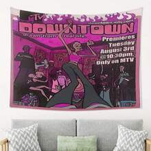 MTV Downtown Tapestry - Vintage 1999 Promo Poster Wall Hanging, Pink & Purple Retro MTV Animated Series Art, Nostalgic '90s Music Video Aesthetic For Bedroom Dorm Living Room Party Decor - 彩色 - 查看 2