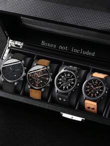 6pcs/Set Casual Sports Calendar Boy Quartz Watch, PU Leather Strap, Alloy Round Dial Case, Suitable For Daily Wear, Running, Travel, Valentine's Day Gift, Couple Watch, Luxury Accessory - 彩色 - 查看 4