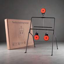 1 pezzo Bersaglio metallico, 3 bersagli rotanti autoreset per pratica all'aperto, adatto per fionda, caccia, pratica di fionda. Include attrezzo per il montaggio. Superficie del bersaglio spessa 2 mm, base stabile con 4 picchetti per il terreno. - Tre obiettivi - Visualizzare 6