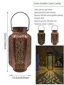 1pc Solar-Powered Chandelier Is A Metal Outdoor Solar LED Light With A Retro Wrought Iron Openwork Projection Design. Suitable For Gardens, Courtyards, Balconies, Corridors, Lawns, Birthday Parties, Housewarmings, New Year Celebrations, And Chinese New Year. It's An Ideal Gift For Friends And Family - Multicolor - View 5