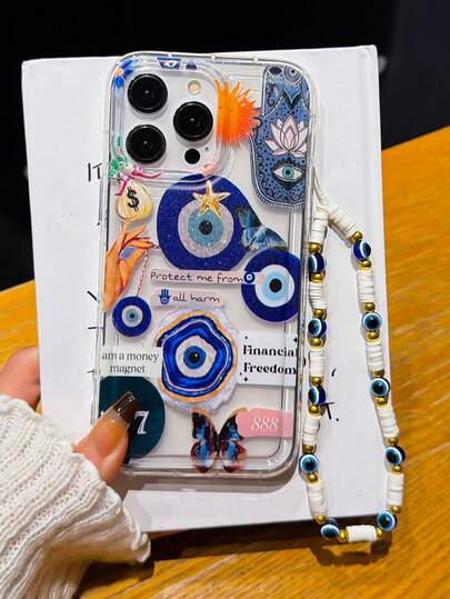 Personalized Evil Eye Amulet Airbag Anti-Drop Phone Case Compatible With Apple 11/15/12/13/14/16, 16 Pro Max/13 Pro Max/XR/XS/MINI 17 Pro Max, Galaxy S21, S20, A21S, A13 5G, A52, A33, S24, S23 Ultra, S25 Ultra And Other Models