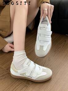 女士新款魔术贴平底休闲轻便运动鞋