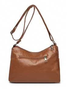 Bolso bandolera de gran capacidad versátil y portátil, accesorio de anillo de hierro remachado de PU, regalo retro para mujer - Marrón - Ver 4