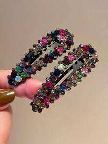 2pcs Women Rhinestone Decor Glamorous Snap Clip For Hair Decoration Royal Hair Clips Claw Clips Hair Barrettes, Hair Accessories, Head Accessories, Hair Accessories For Women - Multicolor - View 16