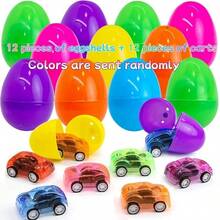 12pcs Eggshell + 12pcs Mini Car Easter Eggs With Toy Cars, Plastic Eggs With Cartoon Animal Vehicles, Suitable For Children Easter Egg Hunt, Easter Basket Filler, Easter Party Favors, Classroom Prizes, Random Colors - Multicolor - View 10