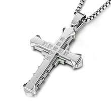 HZMAN Religion - Collar grande de acero inoxidable bizancio con circonita cúa para hombre cadena de 22 + 2 pulgadas Acero inoxidable Circonia cúa - como en la foto - Ver 2