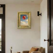 1pc Multi-Size Fashion Art PS Photo Frame, Whimsical Red Balloon & Swallow Pattern, Coordinating Memo, Artistic Oil Painting Brushstrokes, Black/Gold Rectangular, Exquisite 3D Carving, Decorative Frame To Enhance Ambiance, Suitable For Home Living Room, Bedroom, Entryway Wall Decor - Multicolor - View 7